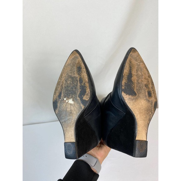 Zara Black Leather Pointed Toe Block-Heel Boots knee high boots 39 - Picture 6 of 7